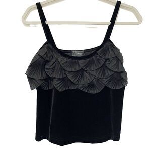 Collection Dressbarn Black Velvet Cropped Sleeveless Top Lace Detail M Mermaid